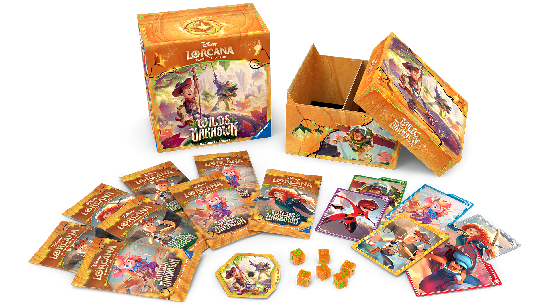 Disney Lorcana Wilds Unknown Illumineer's Trove with booster packs and accessories