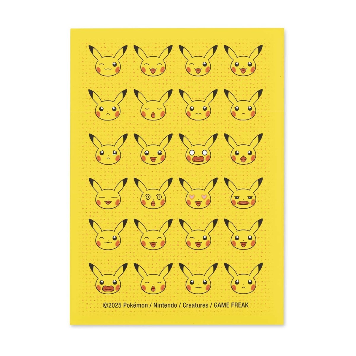 Pokémon Center Pikachu Moods card sleeve with yellow grid of Pikachu expressions