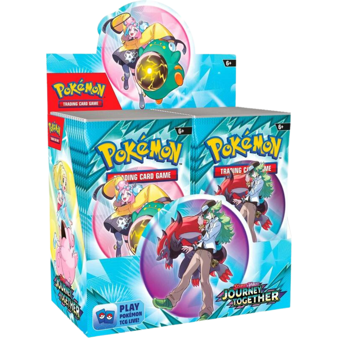 Pokémon TCG Scarlet & Violet—Journey Together standard booster box with N and Zoroark artwork
